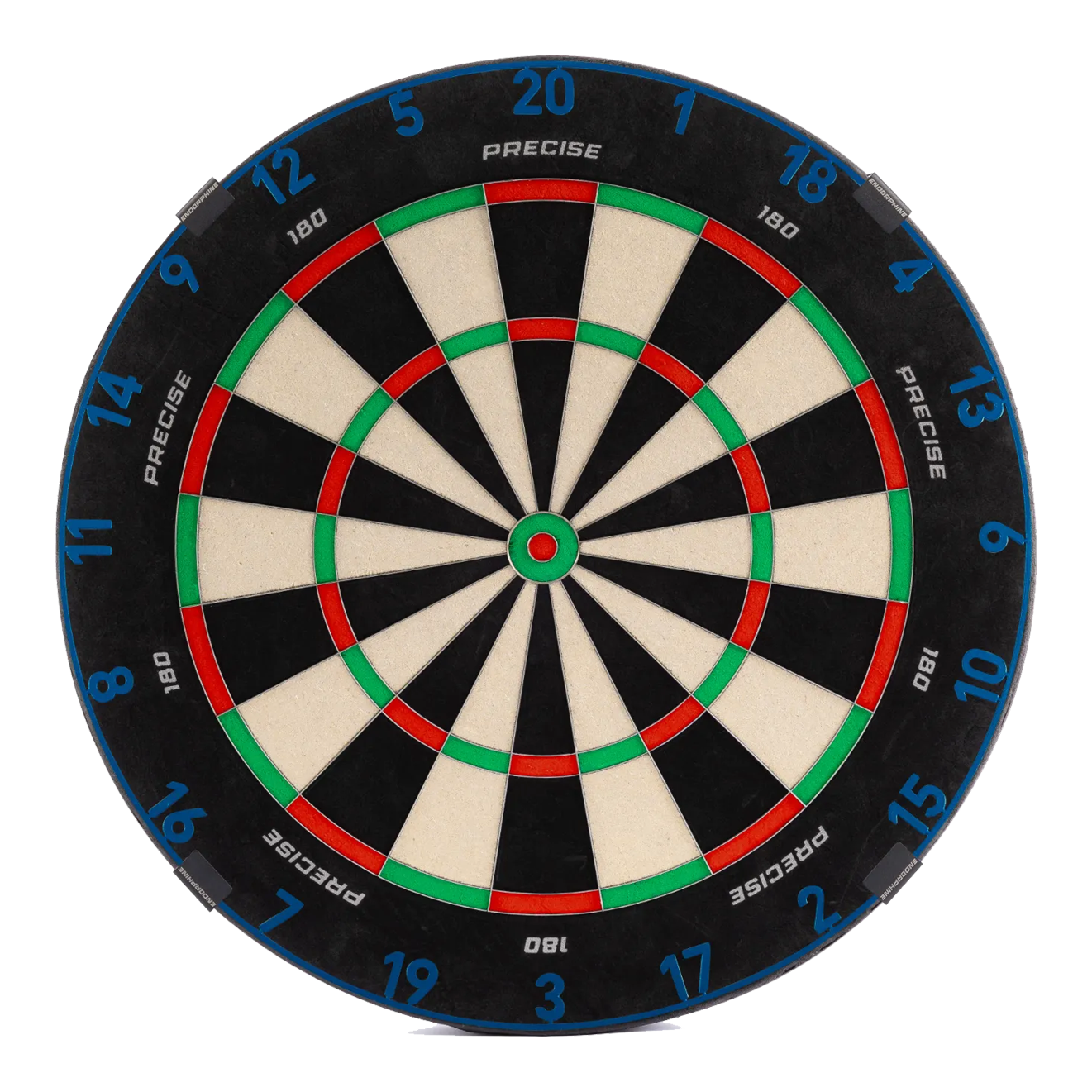 Precyzyjna stalowa tarcza do darta Endorphine 180 z pierścieniem numerycznym - Arctic Blue Das ist das Precise 180 Endorphine Steeldartboard mit Nummernring in Arctic Blue. Das Dartboard wird in leuchtendem Blau gezeigt.