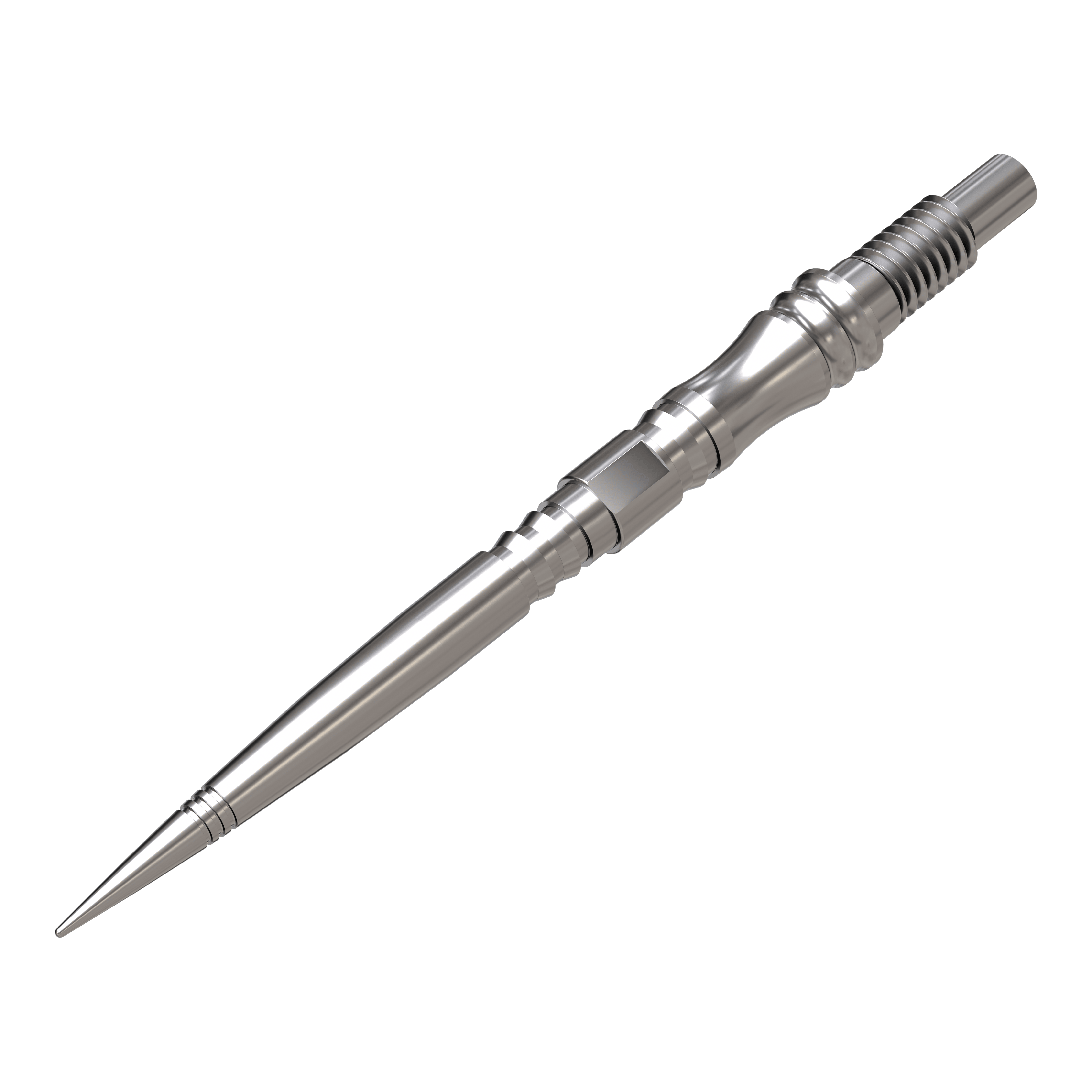 Das Bild zeigt Harrows Quick Point Apex Axis Elite Series Dartspitzen in Silber. Die Spitzen sind nebeneinander angeordnet.