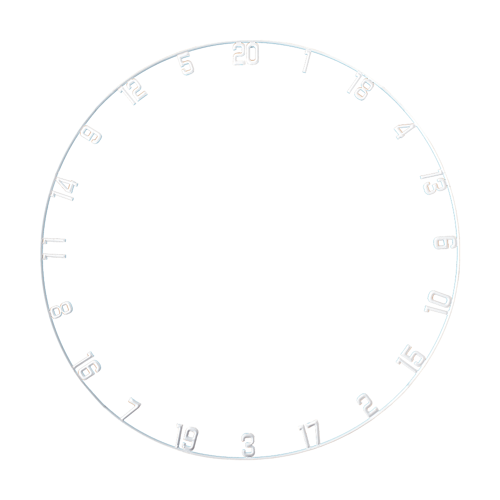 65008_McDart_Scopus_Master_HD-Zahlenring_1 Das Bild zeigt einen Zahlenring für eine Dartscheibe mit weißen Zahlen von 1 bis 20. Es handelt sich um das Produkt "McDart Master HD-Zahlenring / Nummernring".