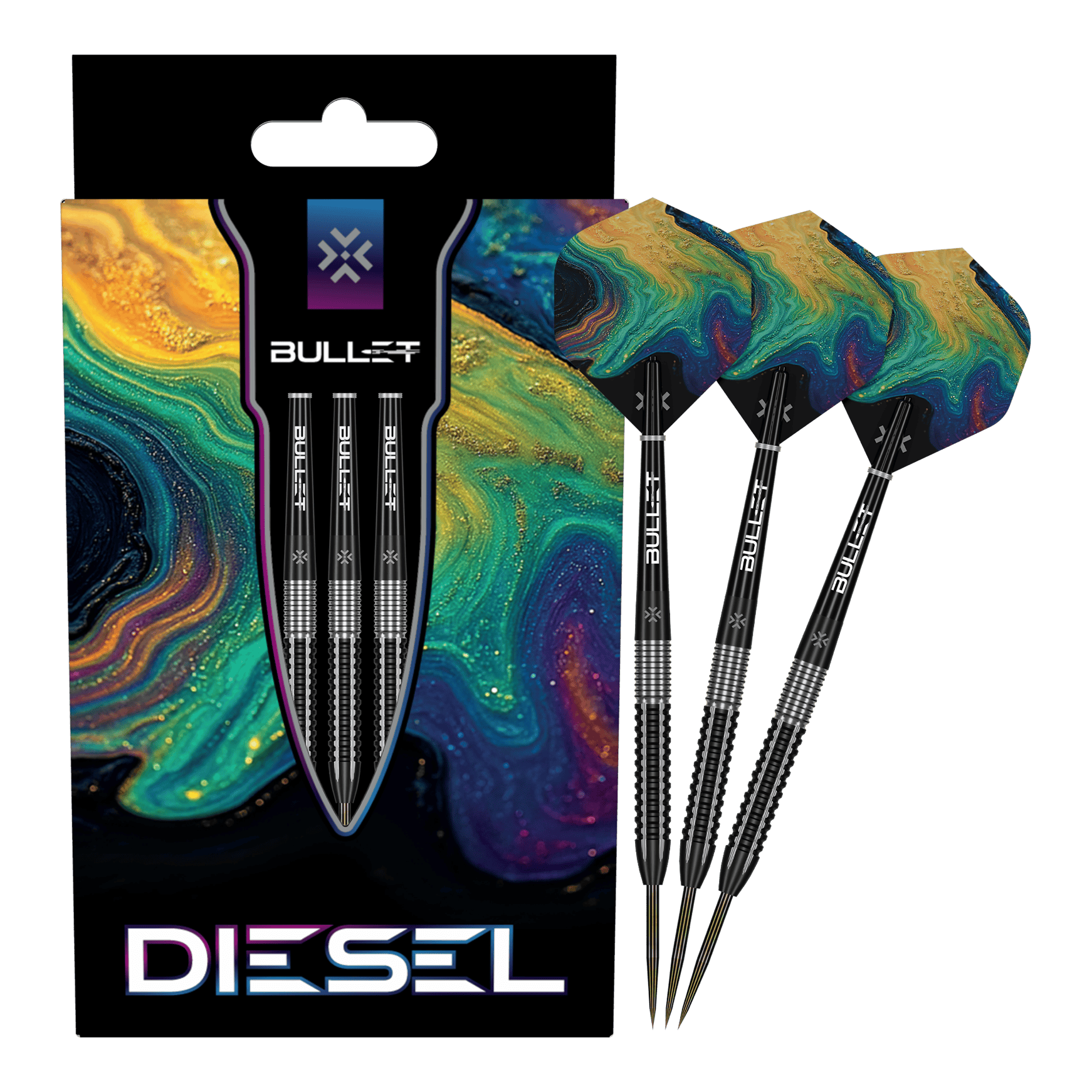 Stalowe lotki Bullet Diesel Hier wird das Produkt Bullet Diesel Steeldarts präsentiert. Die Steeldarts sind für den professionellen Dartsport geeignet.