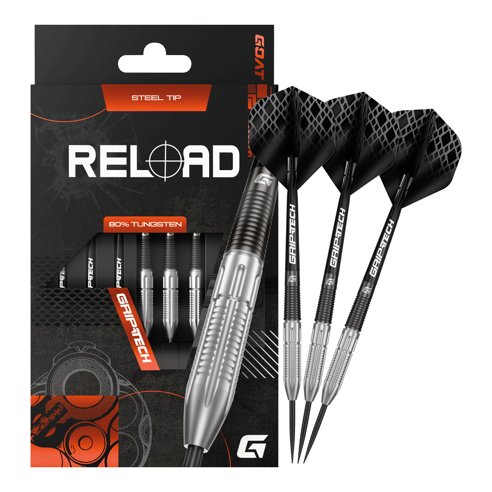 GOAT Reload Steeldarts Auf dieser Aufnahme sind die GOAT Reload Steeldarts abgebildet. Es handelt sich um hochwertige Steeldarts für das Dartspiel.