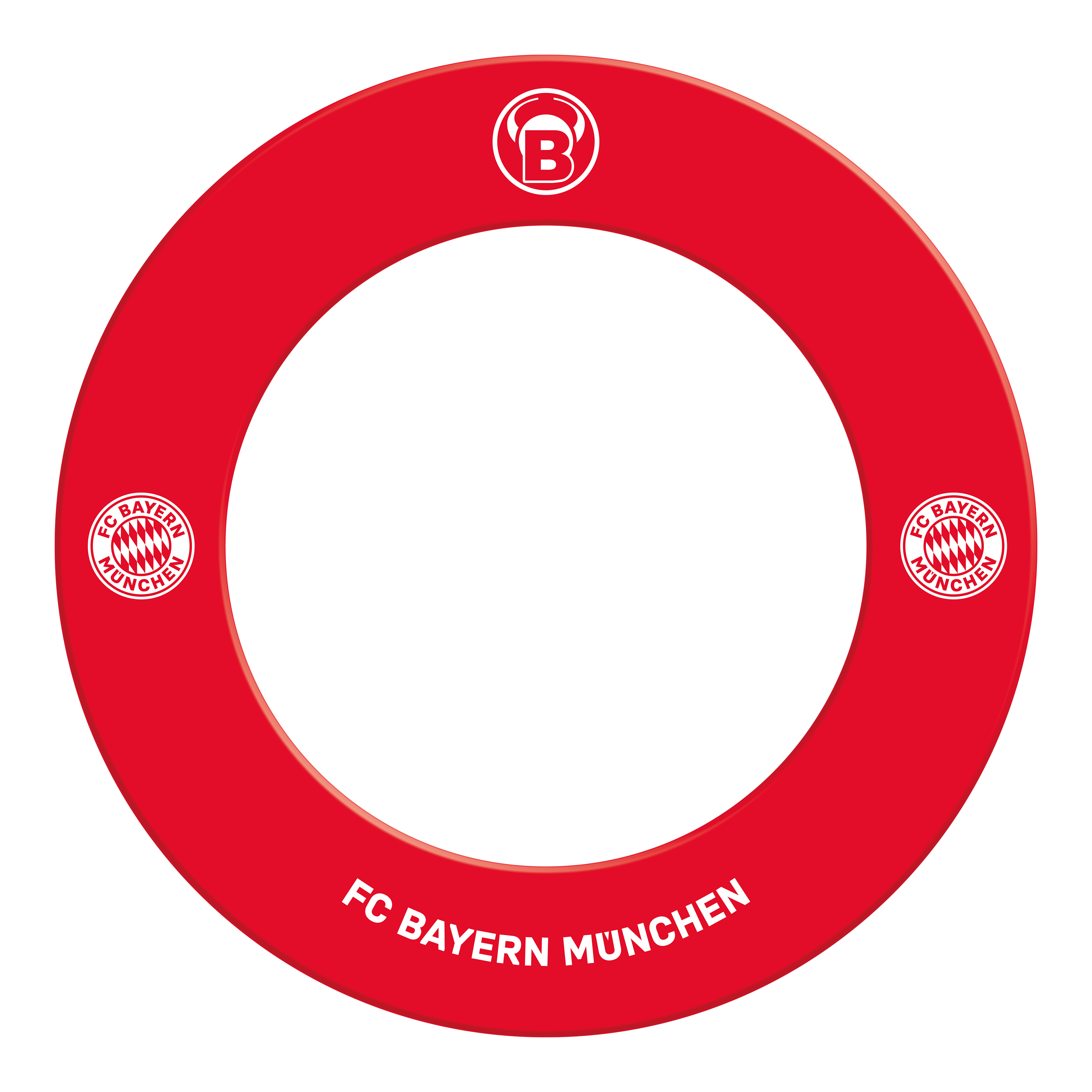 Wysokiej jakości tarcza do darta Bulls FC Bayern Monachium Auf dem Bild ist das Bulls FC Bayern München Premium Dartboard Surround zu sehen. Das Surround schützt die Wand und trägt das Logo des FC Bayern München.