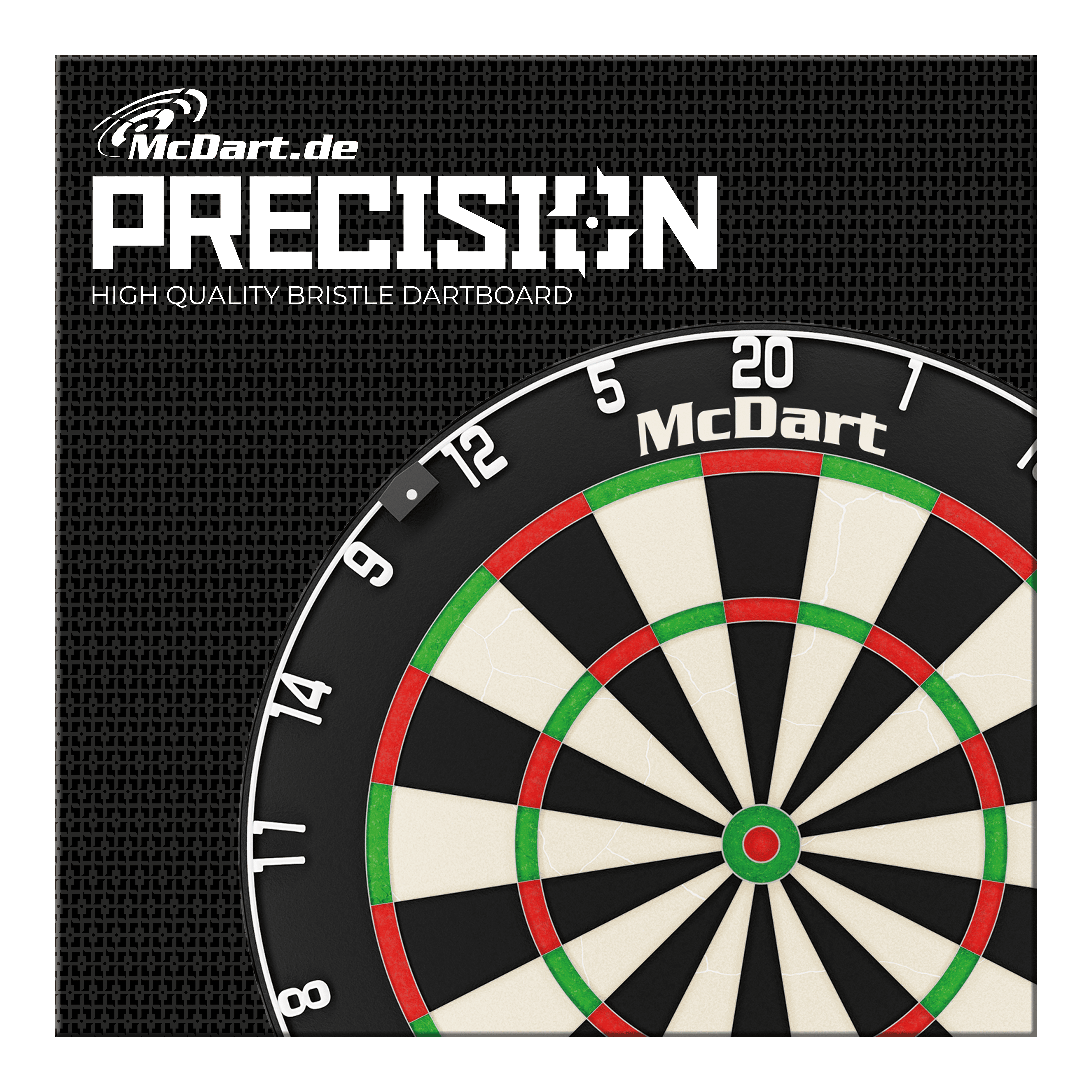 Stalowa tarcza do darta McDart Precision Das Bild zeigt das Produkt "McDart Precision Steeldartboard". Zu sehen ist ein hochwertiges Bristle-Dartboard mit dem McDart-Logo.