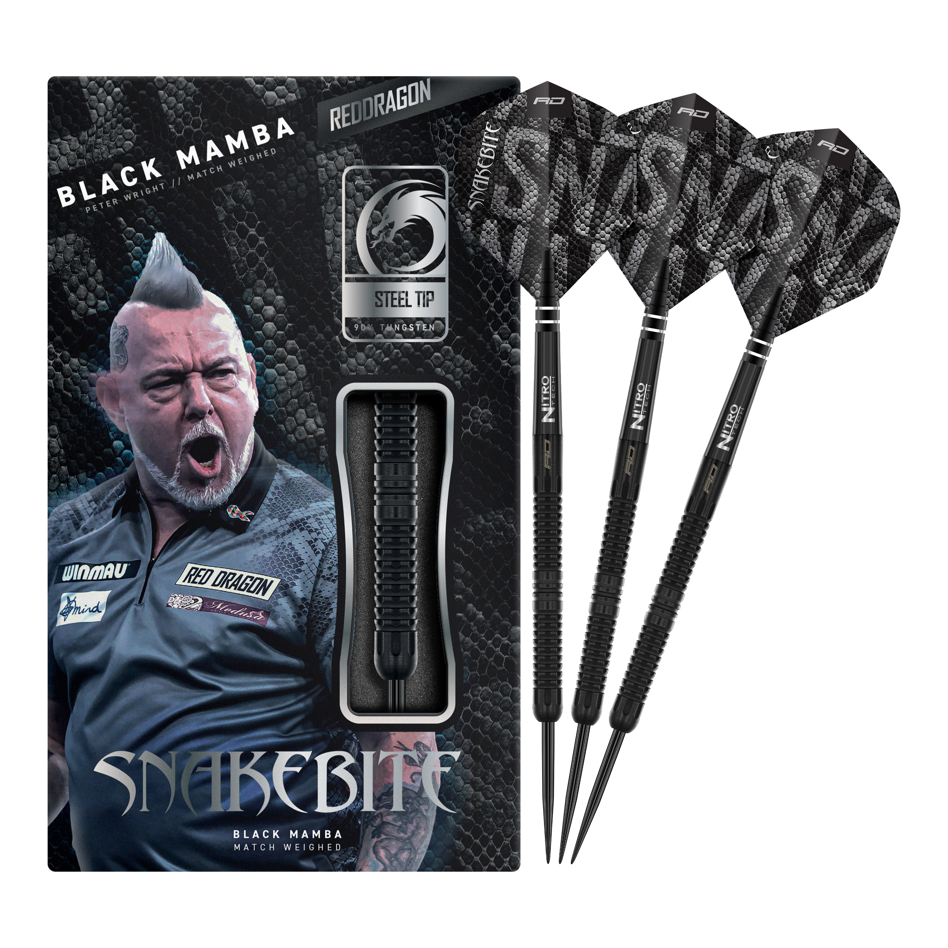 Red Dragon Peter Wright Ukąszenie Węża Czarna Mamba Steeldarts Abgebildet ist der Red Dragon Peter Wright Snakebite Black Mamba Steeldart. Das Produkt zeichnet sich durch sein schwarzes Design und hochwertige Verarbeitung aus.