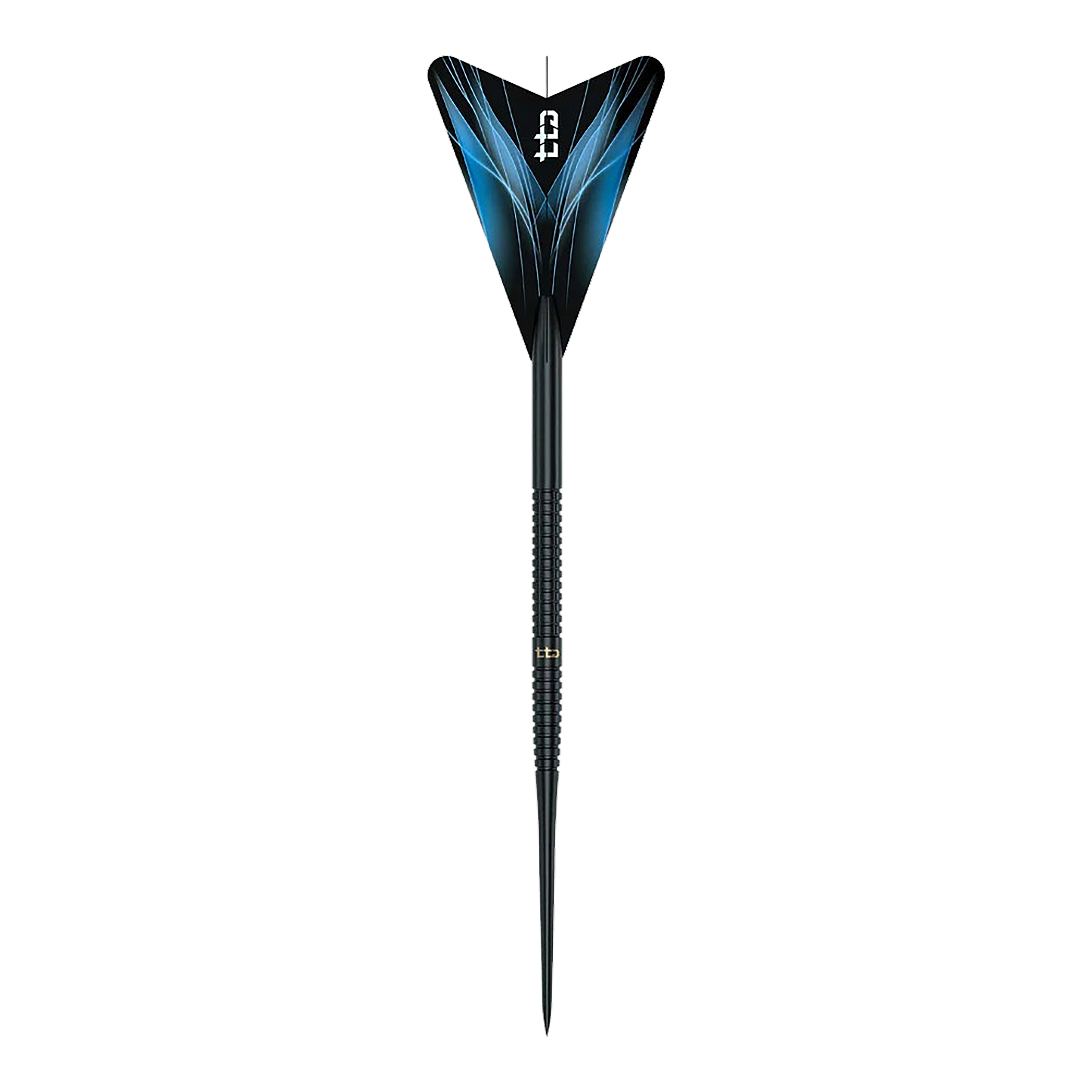Caliburn TTD Complete Titanium T1 Black Steeldarts - 5g Auf dem Bild befindet sich das Produkt Caliburn TTD Complete Titanium T1 Black Steeldarts - 5g. Das Dart-Set ist in Schwarz gehalten.