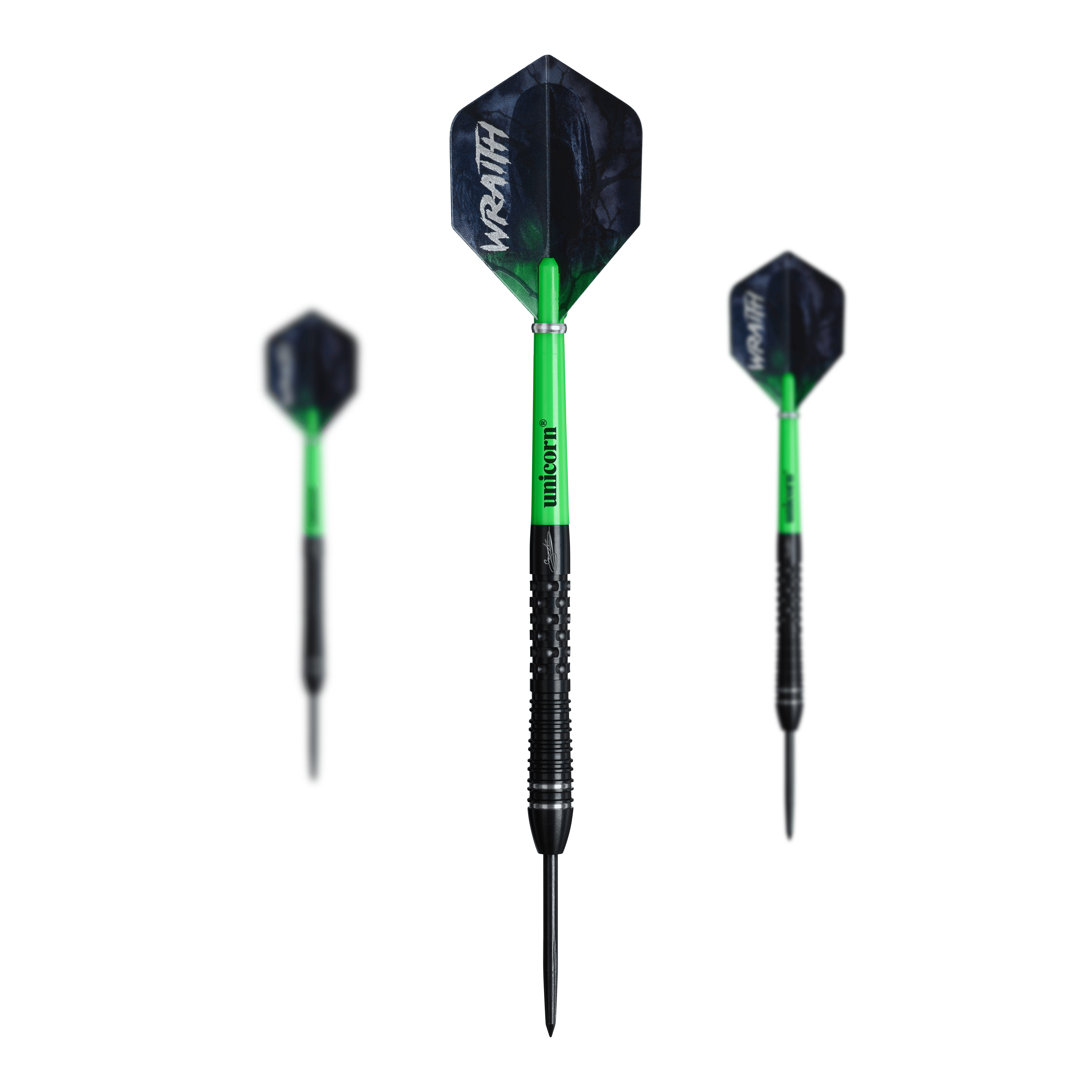 Dieses Bild zeigt die Unicorn Wraith Gary Anderson Phase 6 Steeldarts. Die Darts sind ideal für Turniere und Hobbyspieler.