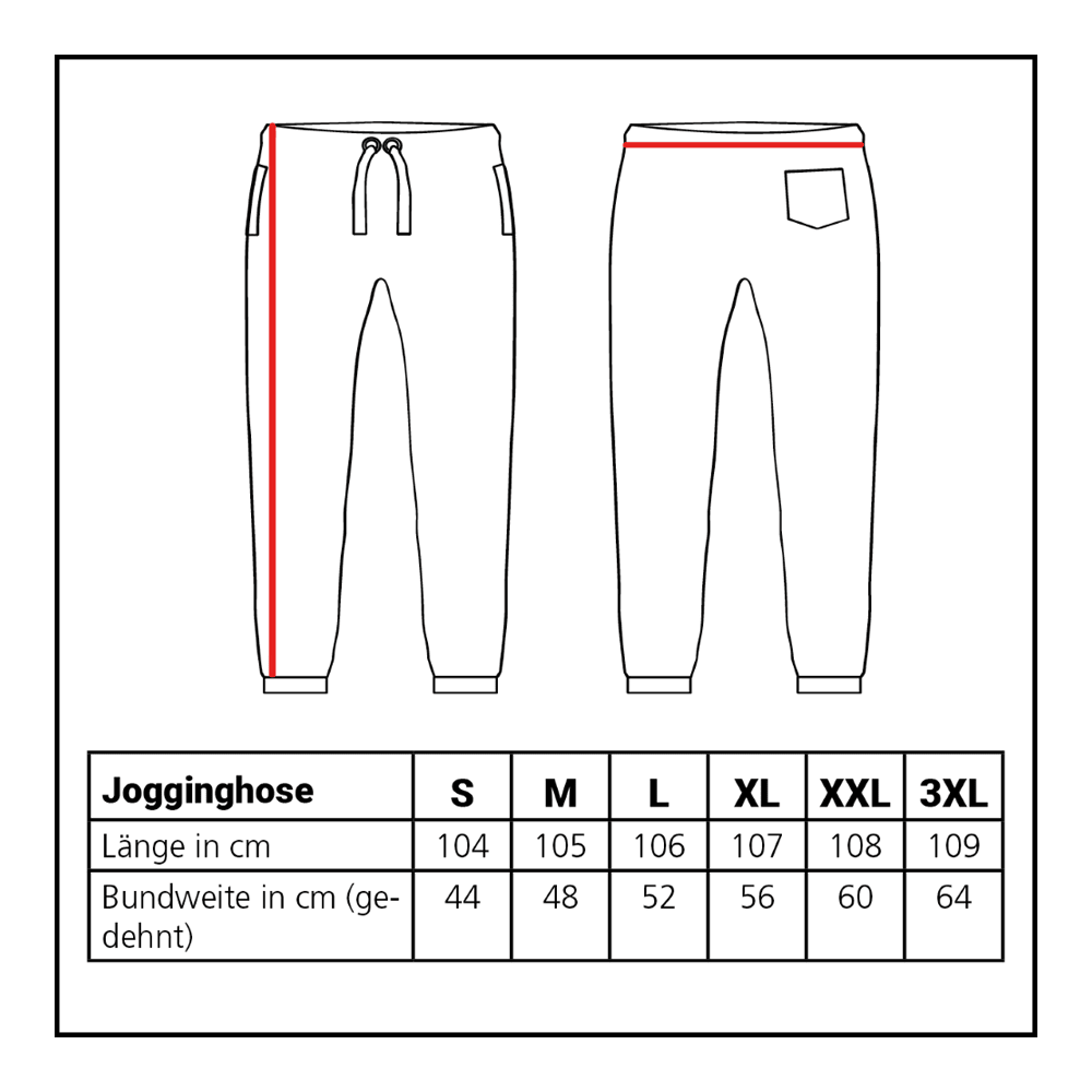 Spodnie dresowe Lion Collection Abgebildet ist die Größentabelle für die Löwen Kollektion Jogger. Die Tabelle hilft bei der Auswahl der passenden Größe.