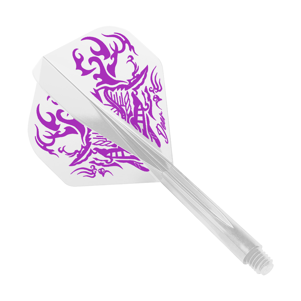 Standardowy system lotu Condor AX Deer Clear Das Bild zeigt das Produkt "Condor AXE Deer Clear Flight-System Standard". Es handelt sich um einen weißen Dartflight mit lila Hirsch-Design.