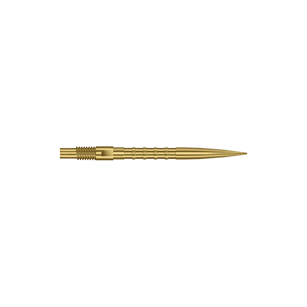 Diese Abbildung zeigt goldene Dartspitzen mit Heavy Metal Grip, 26 mm. Die Spitzen sind besonders für präzises Darten geeignet.