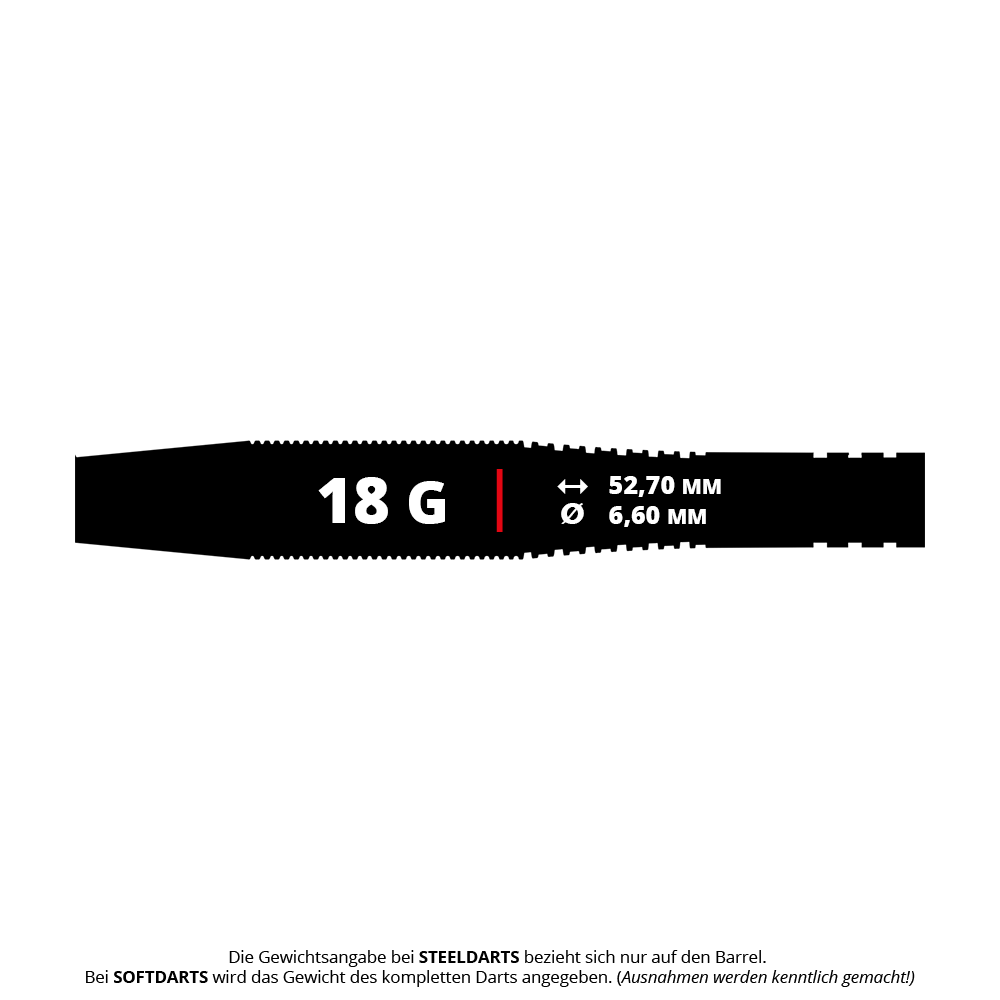 Bulls Martin Schindler TW80 miękkie lotki - 18g Das Bild zeigt die Produktdetails der Bulls Martin Schindler TW80 Softdarts mit einem Gewicht von 18 Gramm. Die Maße des Barrels sind 52,70 mm Länge und 6,60 mm Durchmesser.