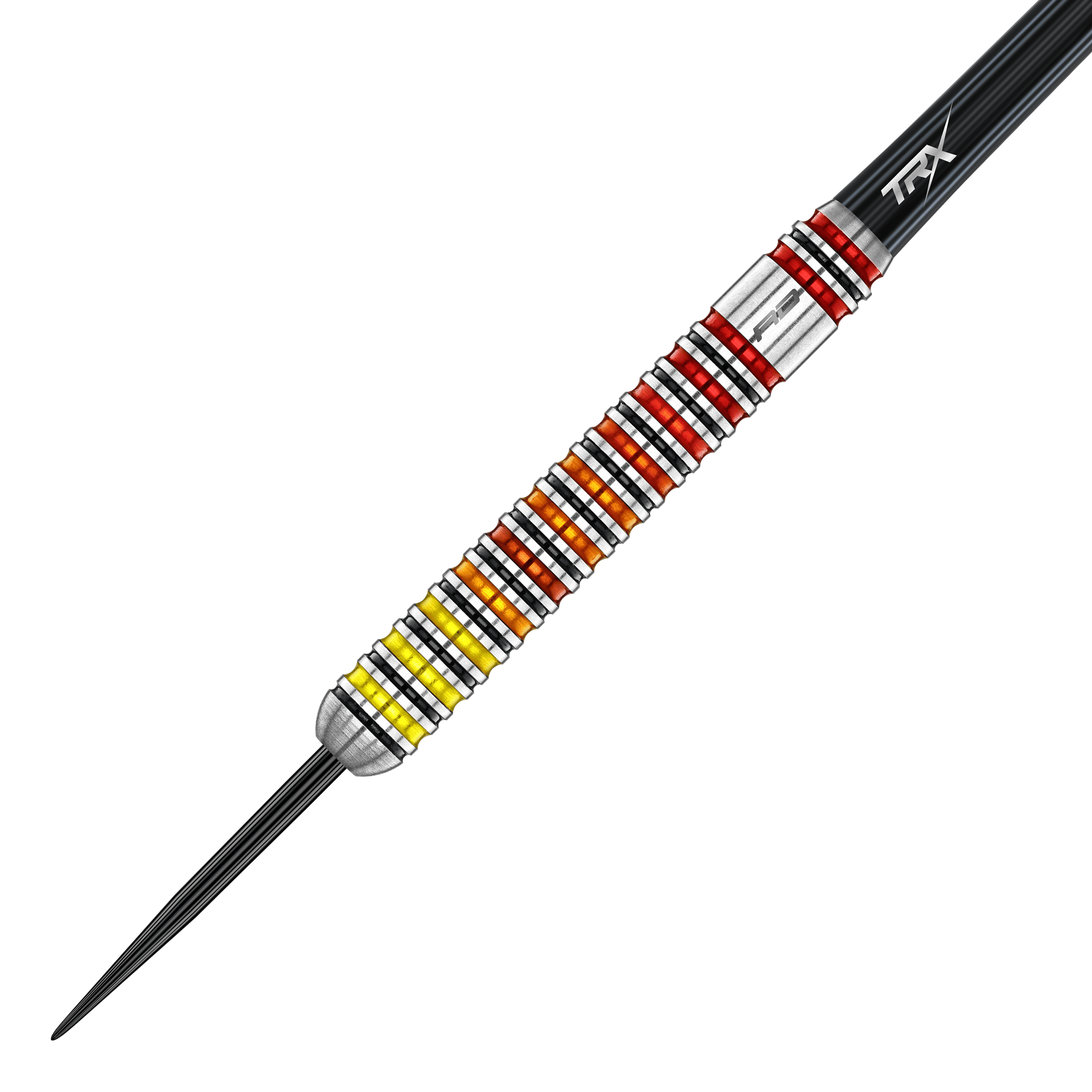 Stalowe rzutki Red Dragon Furnace Die Red Dragon Furnace Steeldarts sind auf diesem Bild zu sehen. Die Pfeile haben einen metallischen Look und auffällige Details.