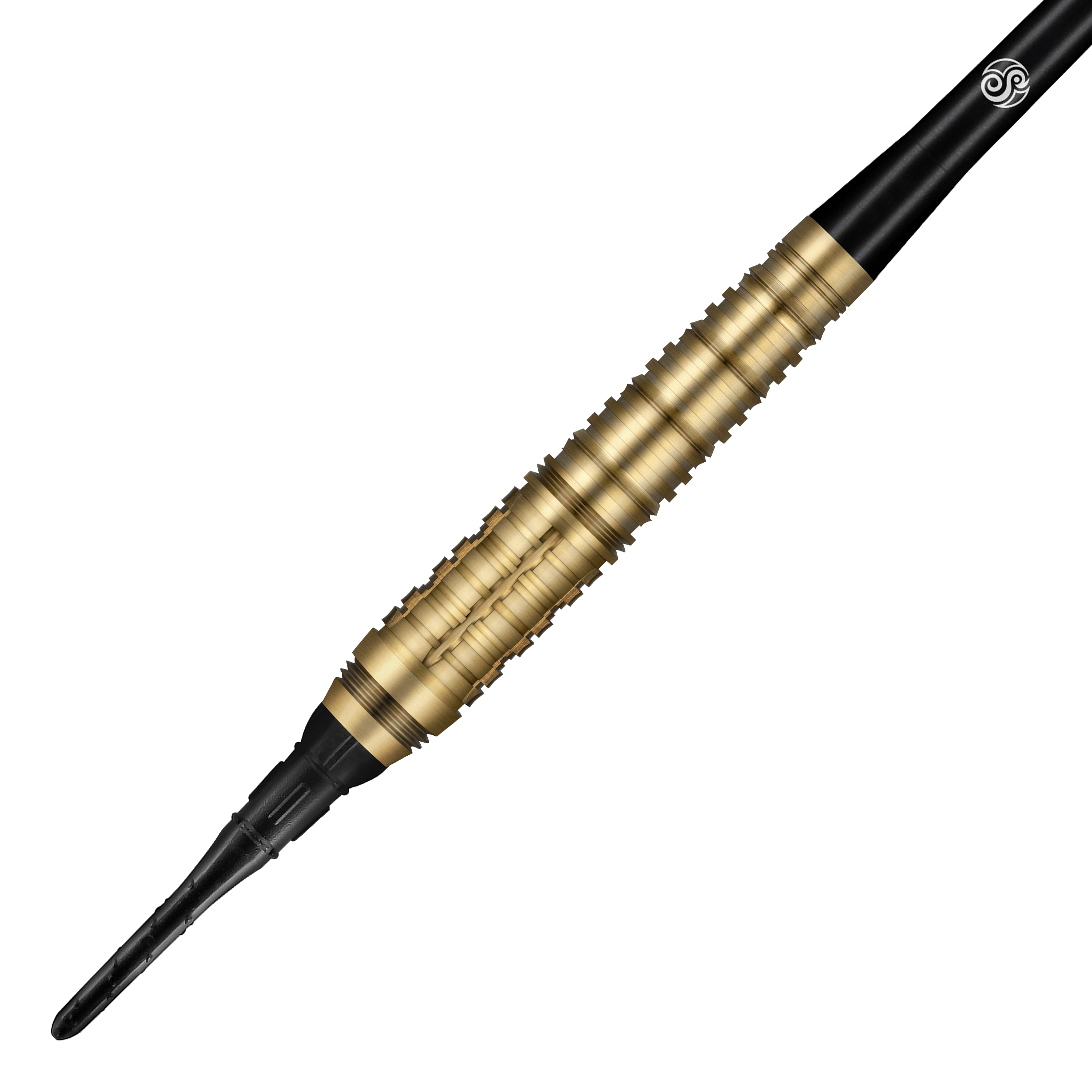 Miękkie lotki Shot Redline Mach 1 - 20g Auf dem Bild ist ein Shot Redline Mach 1 Softdart mit einem Gewicht von 20g zu sehen. Der Dartpfeil hat einen goldfarbenen, geriffelten Griff und eine schwarze Spitze.