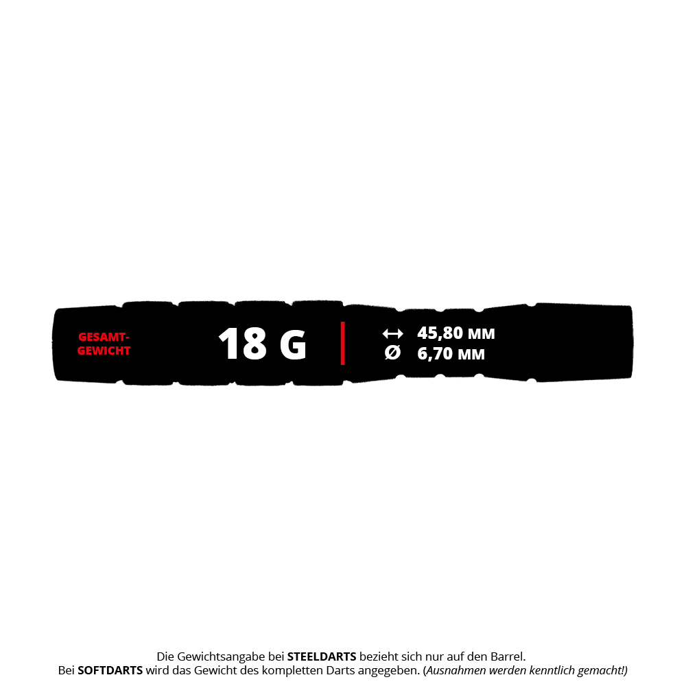 McDart Knurled Teardrop Softdart Barrels - 18g sind auf dem Bild. Die Softdart Barrels haben eine Tropfenform und spezielles Grip-Design für bessere Kontrolle.