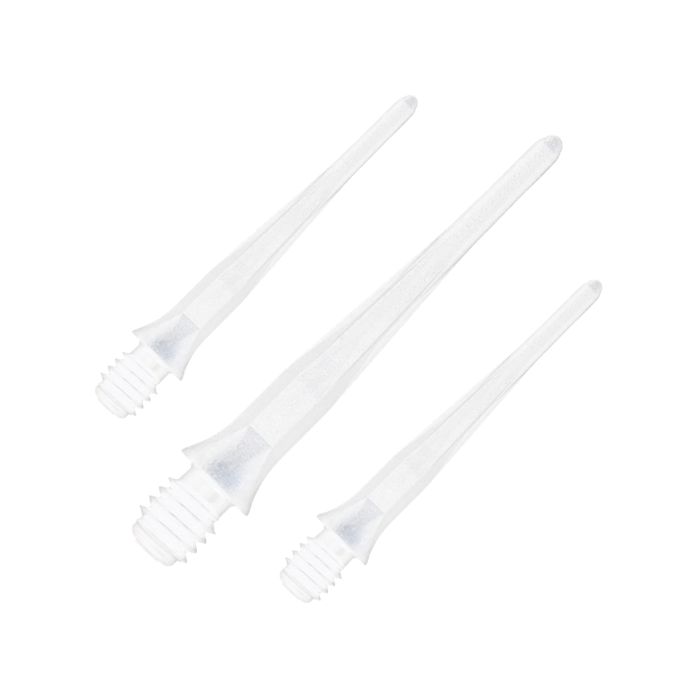 Miękkie końcówki do lotek Caliburn 2BA, białe – opakowanie 50 szt. Abgebildet sind Caliburn 2BA Softdartspitzen in Weiß im 50er Pack. Die Spitzen sind für Softdarts geeignet und in einer Verpackungseinheit dargestellt.