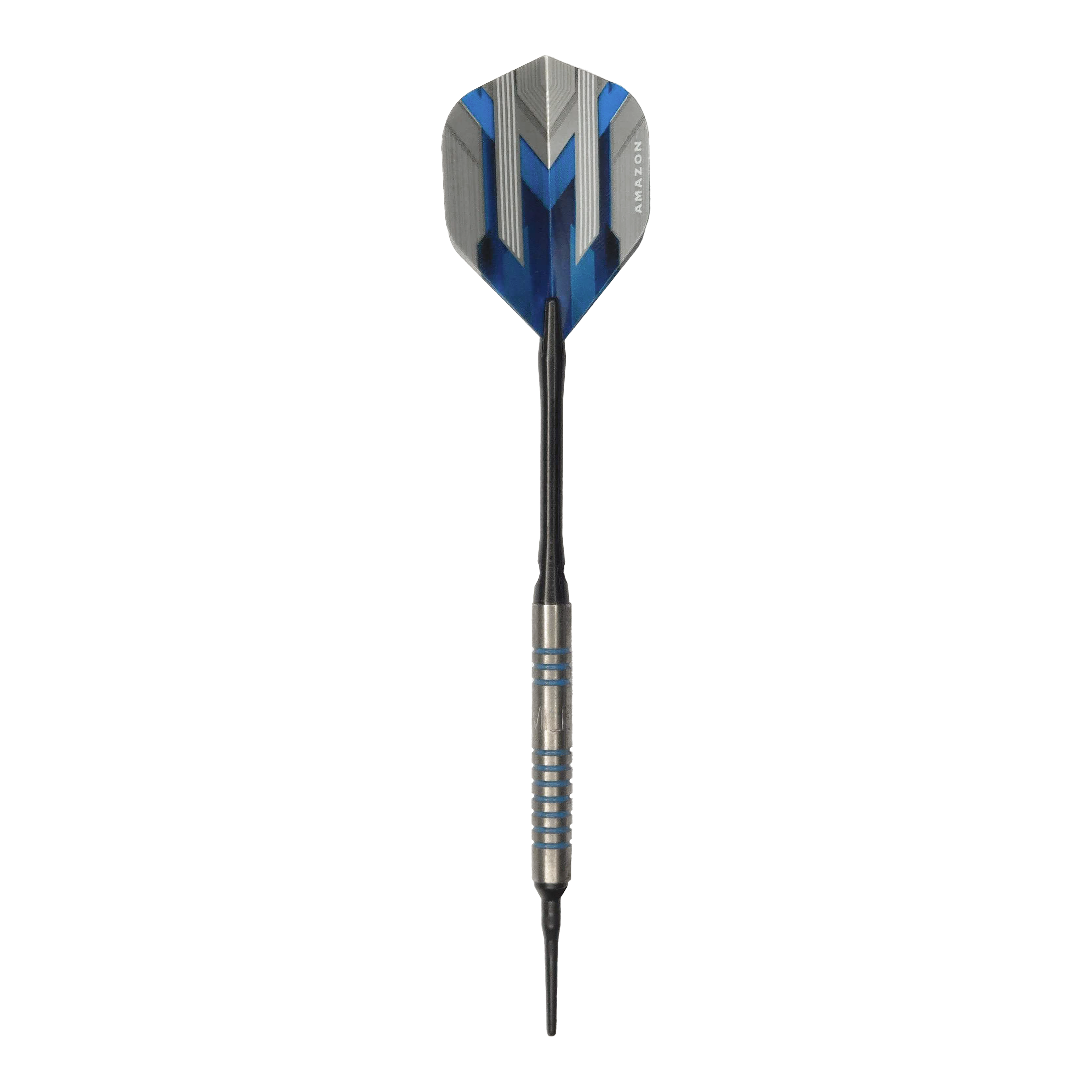 Lotki miękkie McDart 85 Tungsten V1 - 17g Dies ist ein McDart 85er Tungsten V1 Softdart mit einem Gewicht von 17g. Der Dart hat blaue und silberne Akzente und eine schwarze Spitze.