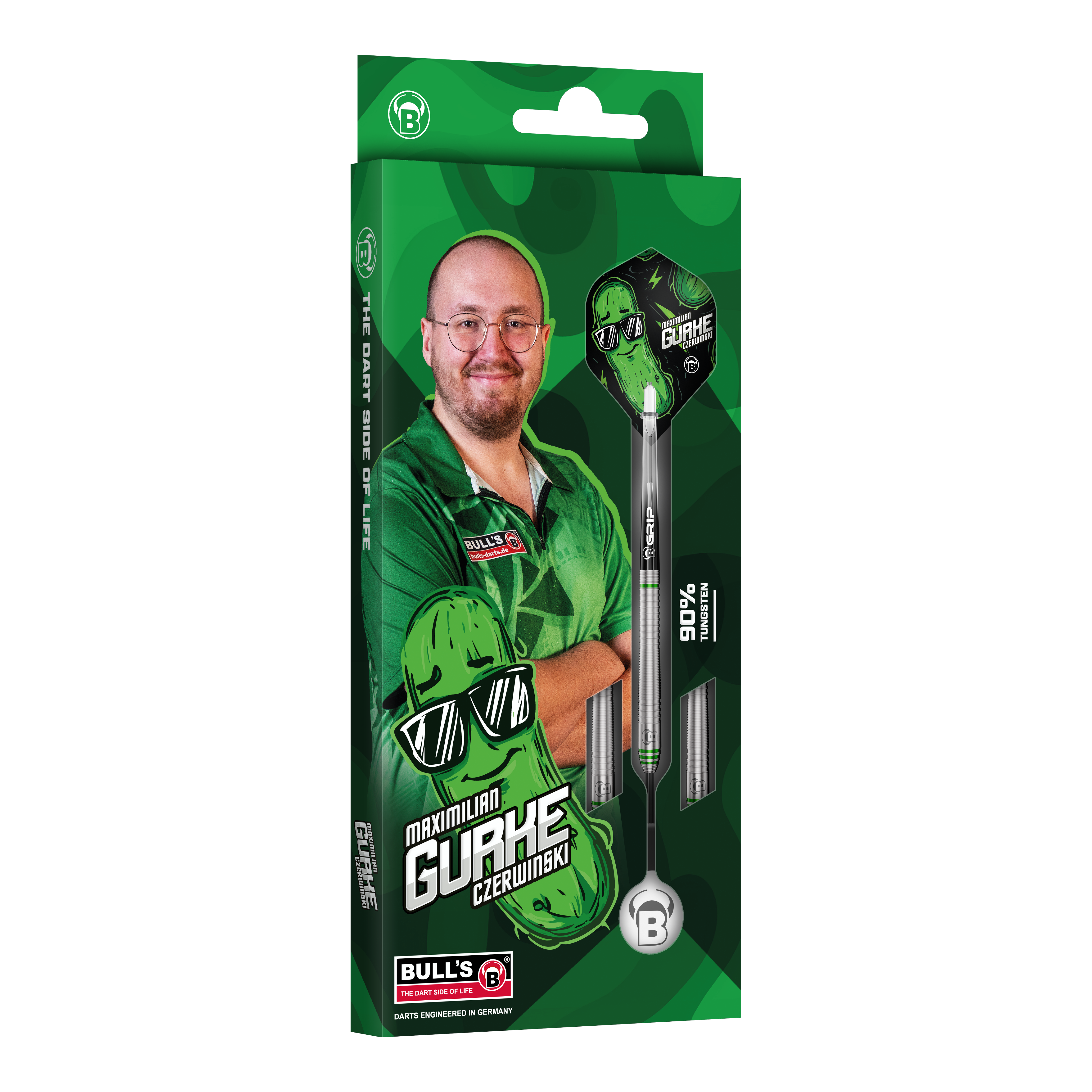 Bulls Max Czerwinski Cucumber Steeldarts - 23g Bulls Max Czerwinski Gurke Steeldarts mit einem Gewicht von 23 Gramm. Diese Aufnahme zeigt Details des Dartpfeils.