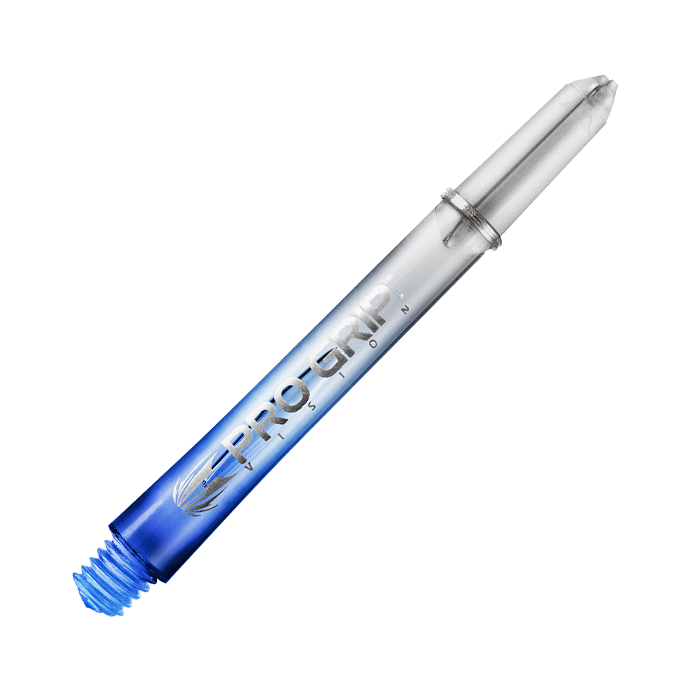 Dies ist ein blauer Pro Grip Vision Shaft für Dartpfeile. Der Shaft besteht aus durchsichtigem Kunststoff und hat eine Länge von 48 mm.