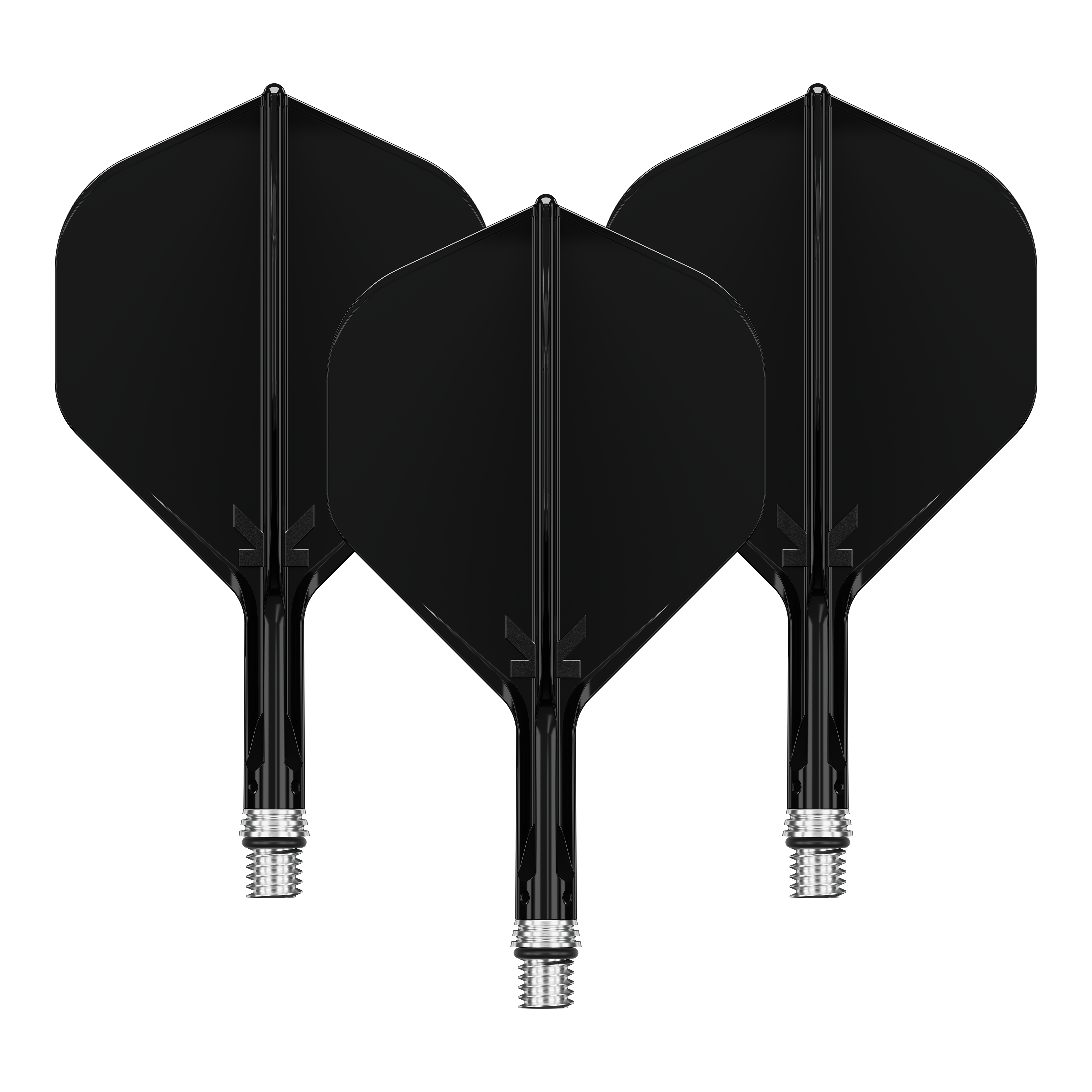 Auf dem Bild ist ein Set aus Dart Flights in Schwarz mit der Bezeichnung '410546 Target KShift No2 Standard Flights Schwarz 19mm' zu sehen. Die Flights sind für Dartpfeile geeignet.