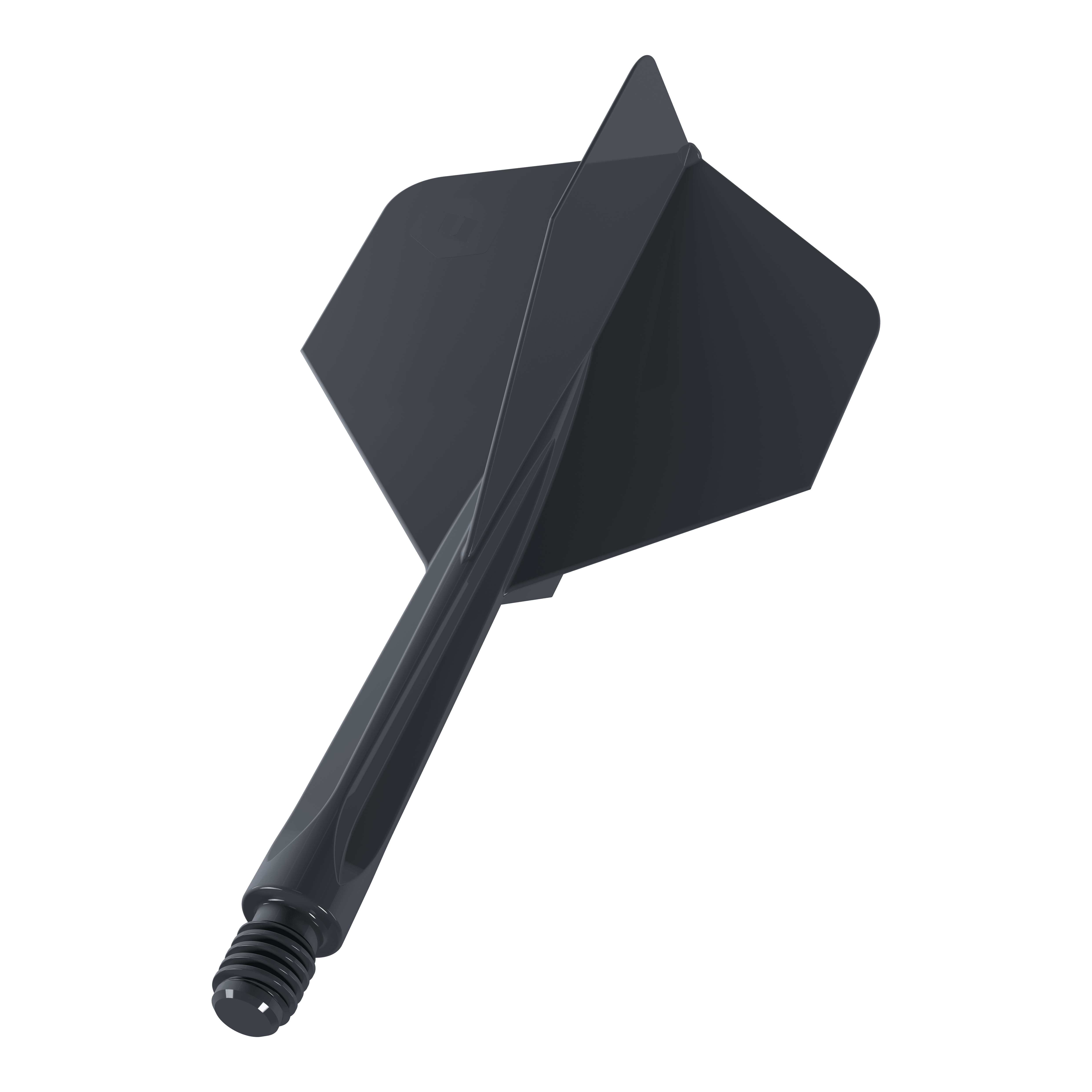 Unicorn Forge All In One Plus No2 Standard Flights Black - Medium Das Bild zeigt einen schwarzen Dartflug mit integriertem Schaft in mittlerer Größe. Es handelt sich um das Modell "Unicorn Forge All In One Plus No2 Standard Flights Schwarz - Medium".