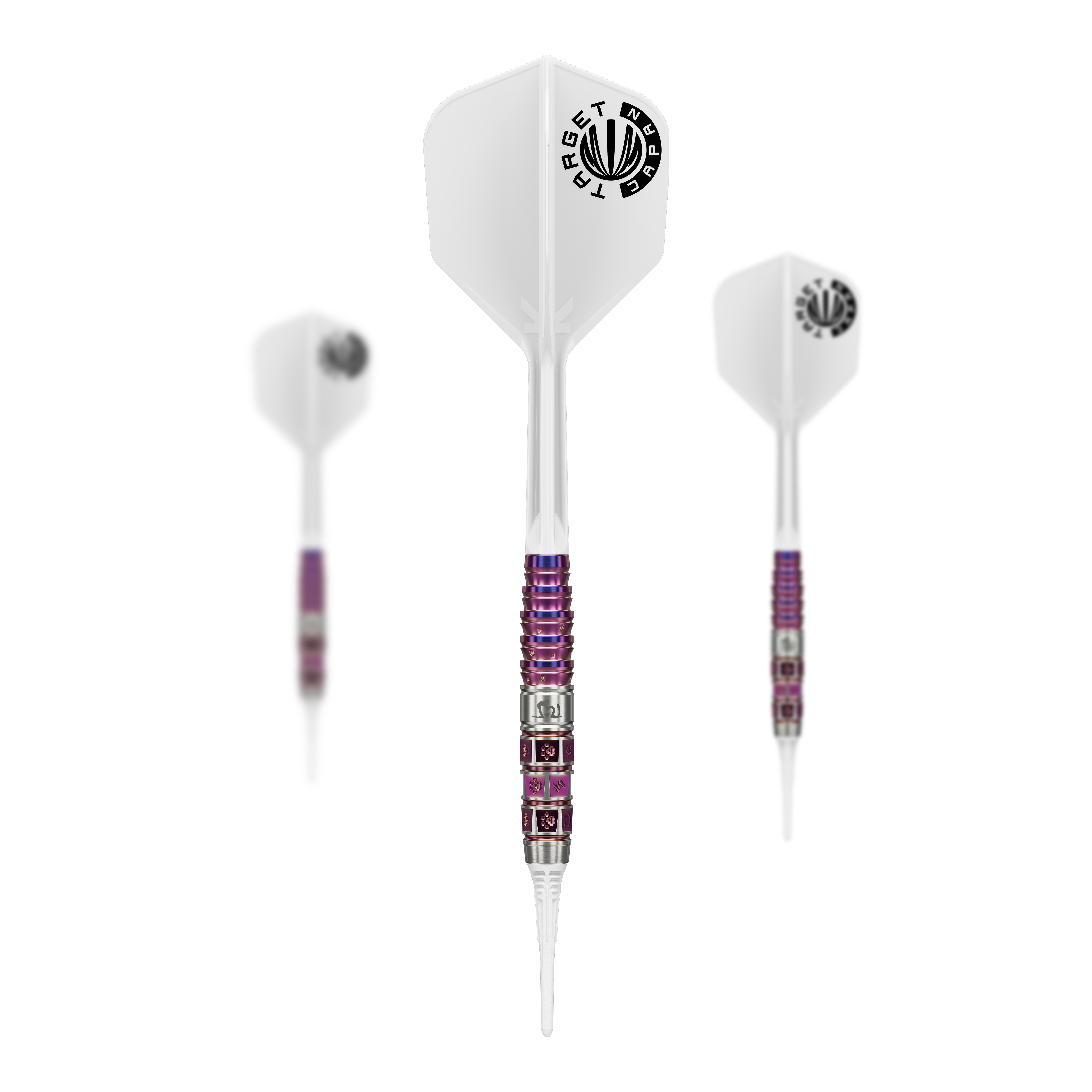 Target Japan Prime Series Mayo GEN8 Soft Darts - 18g Abgebildet ist das Target Japan Prime Series Mayo GEN8 Softdarts, 18g Set. Die Darts werden geordnet dargestellt.