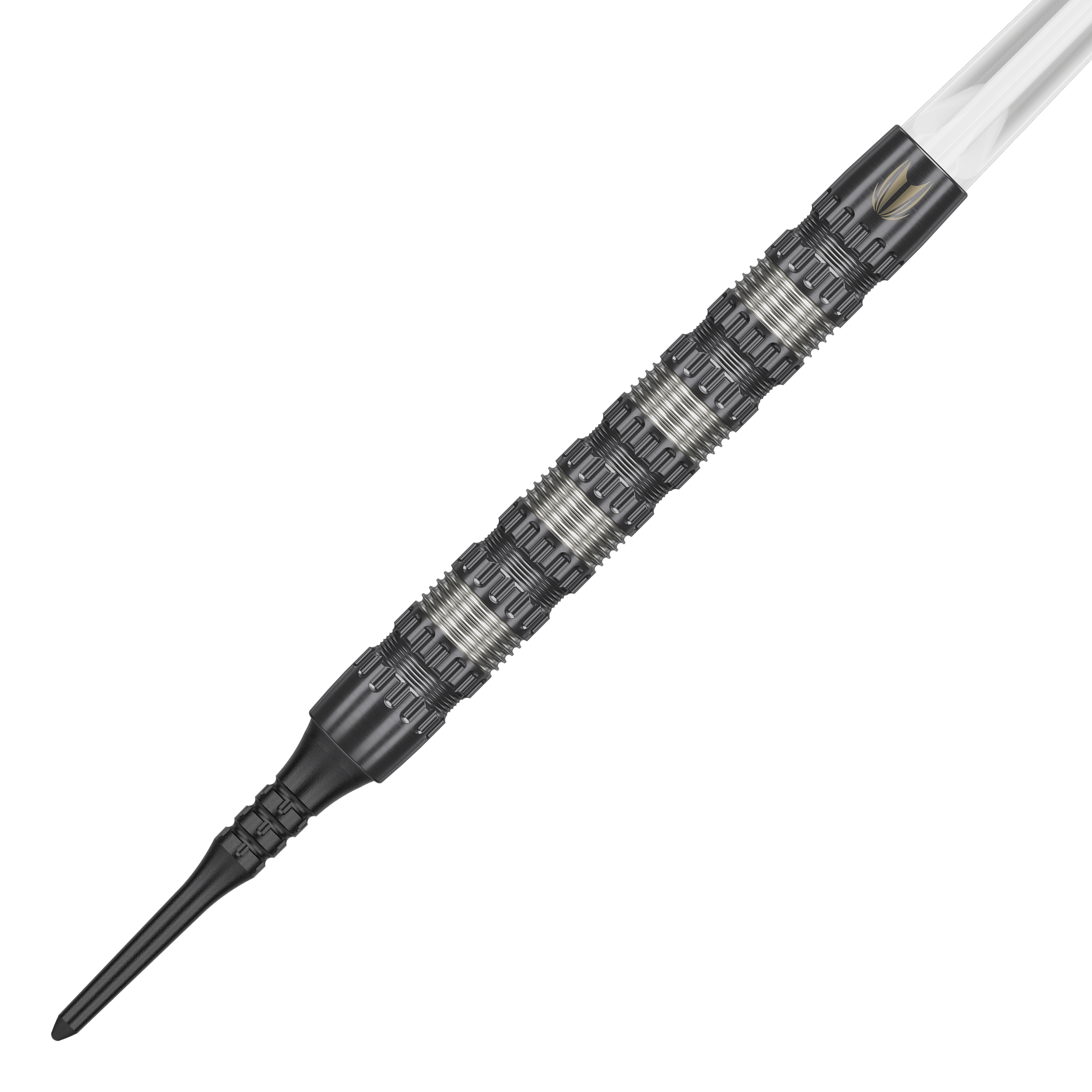 Lotki miękkie Target Rob Cross 95K Swiss Point – 18 g Das Bild zeigt einen Target Rob Cross 95K Swiss Point Softdart mit einem Gewicht von 18 Gramm. Der Dartpfeil hat ein markantes, silber-schwarzes Griffdesign und eine schwarze Softspitze.