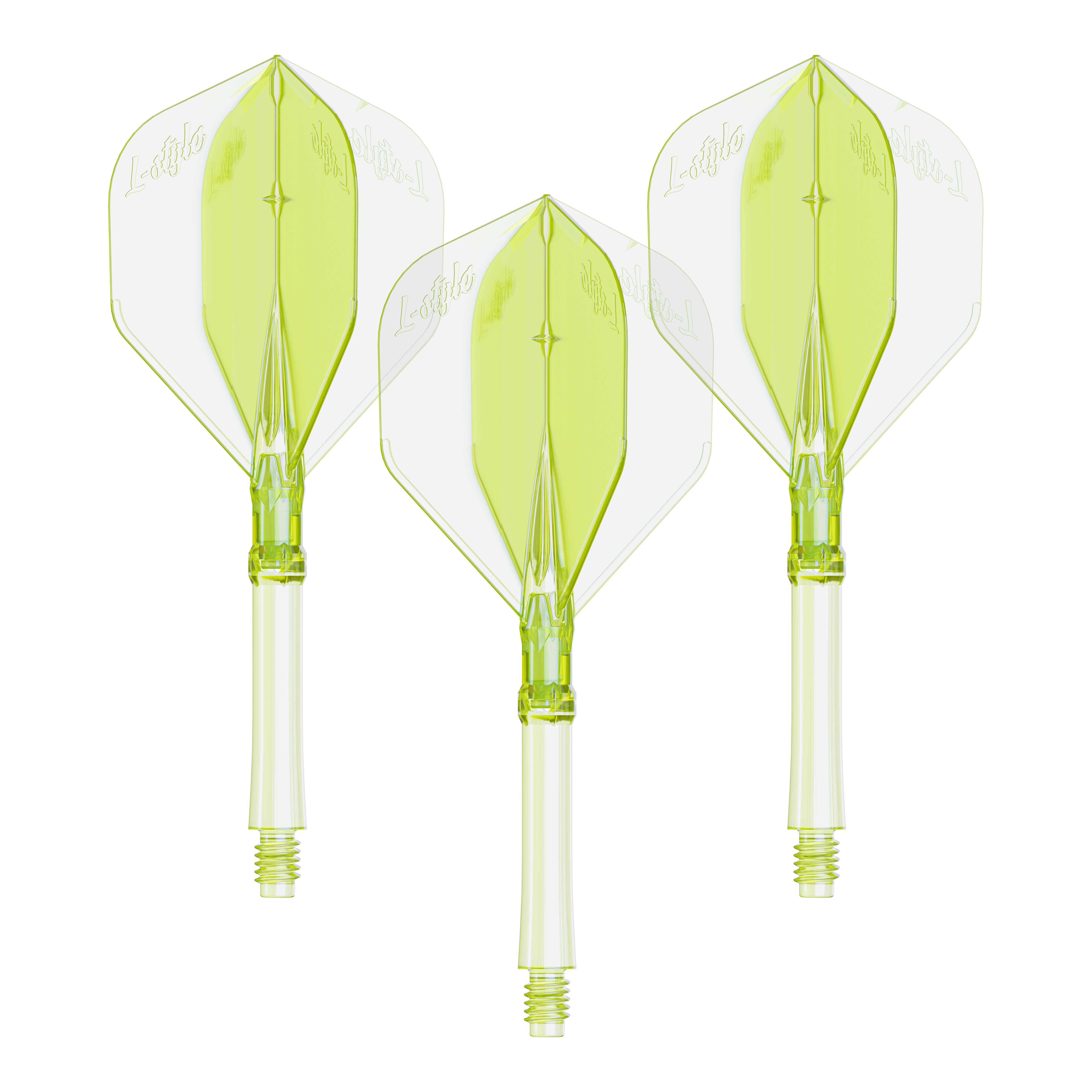 Loty L-Style L-Sytem - neonowożółte Das Foto zeigt ein Set Dart Flights in Neon-Gelb, große Größe. Die Flights sind für das L-Style L-System geeignet.