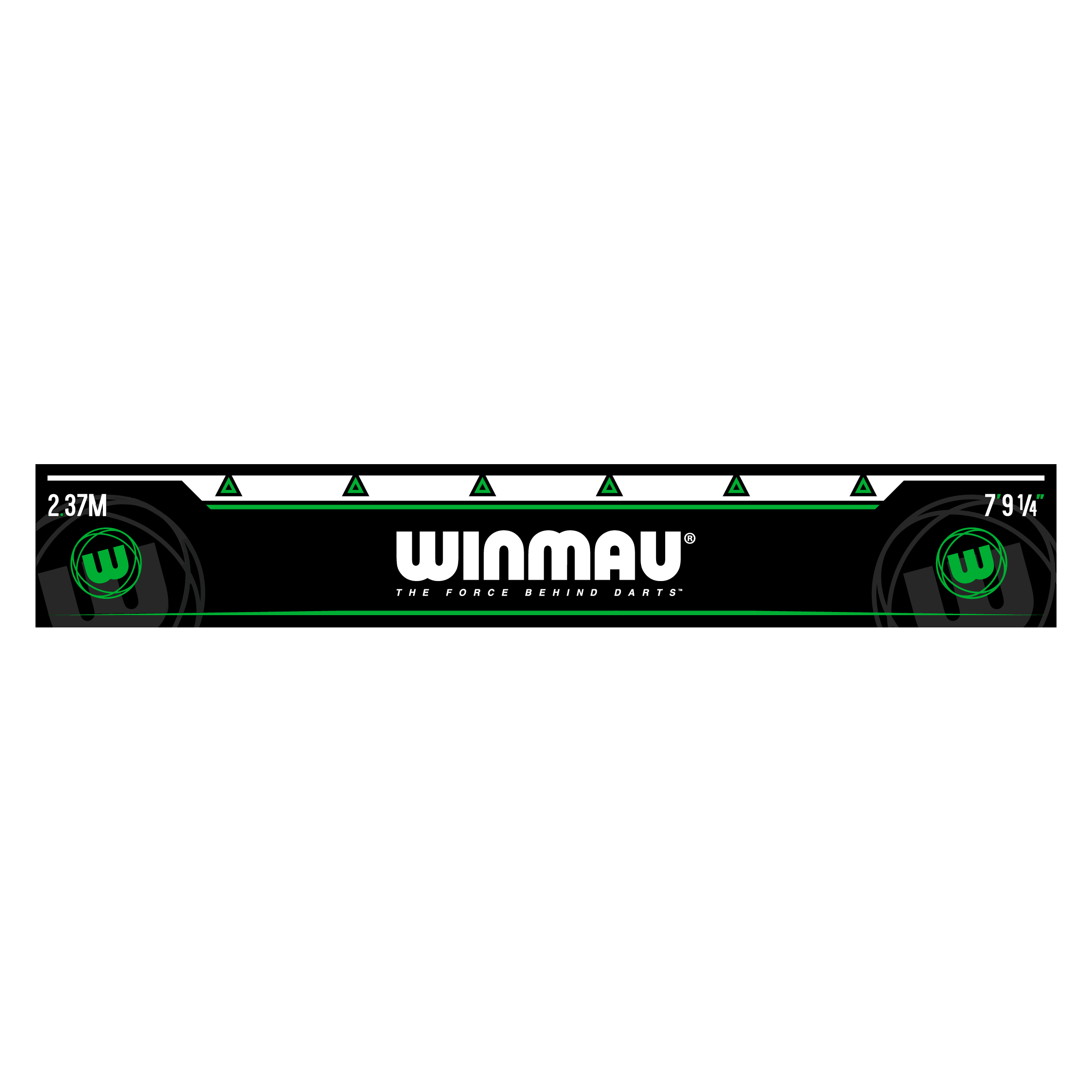 Linia rzutu Winmau Zielona Das Bild zeigt die grüne Abwurflinie „Winmau Abwurflinie Grün“ für Dartspieler. In der Mitte steht groß das Winmau-Logo mit dem Schriftzug "The force behind darts".