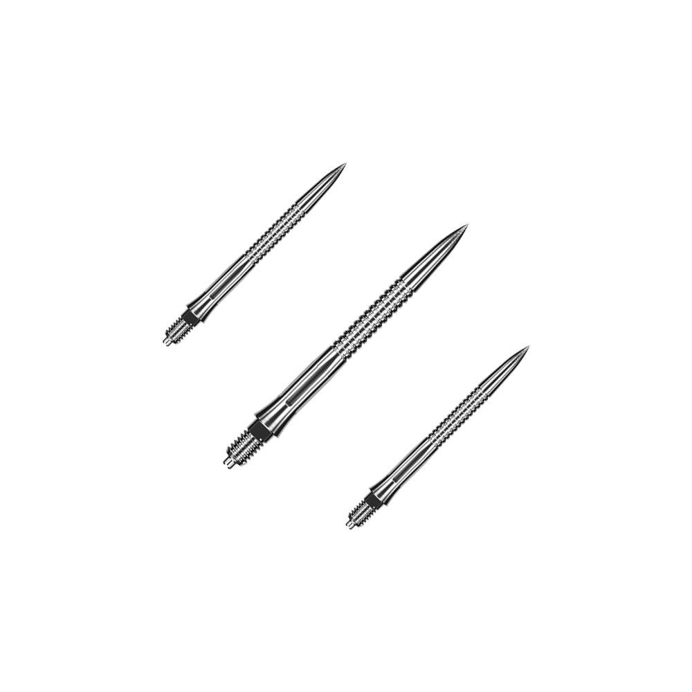 Końcówki do lotek Caliburn EZ-EVO – rowkowane – srebrne Dargestellt ist ein Set von gerillten, silbernen Dartspitzen mit einer Länge von 28 mm. Das Set eignet sich besonders für Dartspieler, die Wert auf Präzision legen.