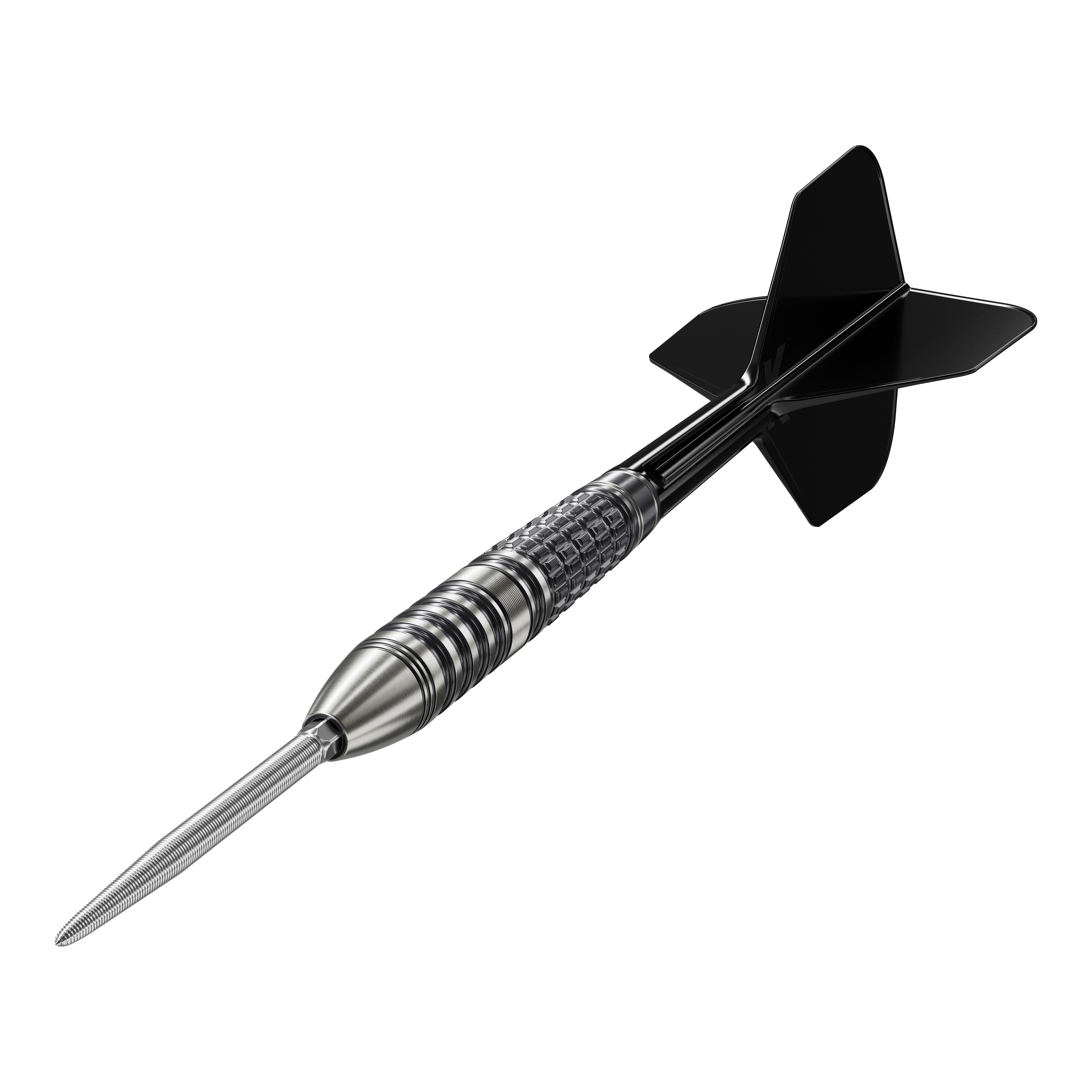 Das Bild zeigt den Target Japan Black Marque Lumiere GEN3 Steeldart. Der Dartpfeil ist schwarz-silber und hat ein modernes, hochwertiges Design.