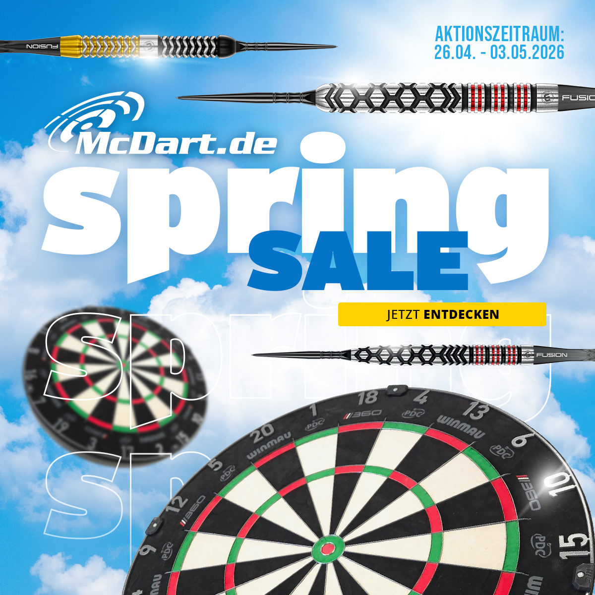 Werbebanner mit dem Dateinamen 2026-04-26_McDartSpringSale_Hero. Das Bild zeigt vermutlich eine Aktion oder ein Angebot von McDart im Frühling.