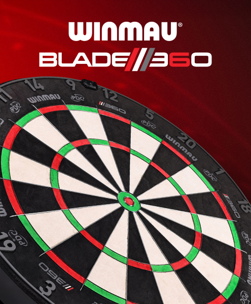 Das Bild zeigt ein Winmau Blade360 D. Es ist eine spezielle Ausführung eines Dartboards.