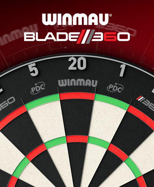 Das Bild zeigt ein Winmau Blade360 E. Es ist eine weitere Variante eines modernen Dartboards.
