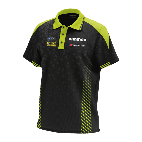 Koszulka polo Winmau Michael Van Gerwen Stage Das Bild zeigt das Winmau Michael Van Gerwen Stage Poloshirt. Es handelt sich um ein offizielles Poloshirt für Fans von Michael Van Gerwen.