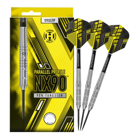 Lotki stalowe Harrows NX90 Parallel Quick Point Abgebildet sind die Harrows NX90 Parallel Quick Point Steeldarts. Diese Darts sind bekannt für ihre Präzision und ihr paralleles Barrel.