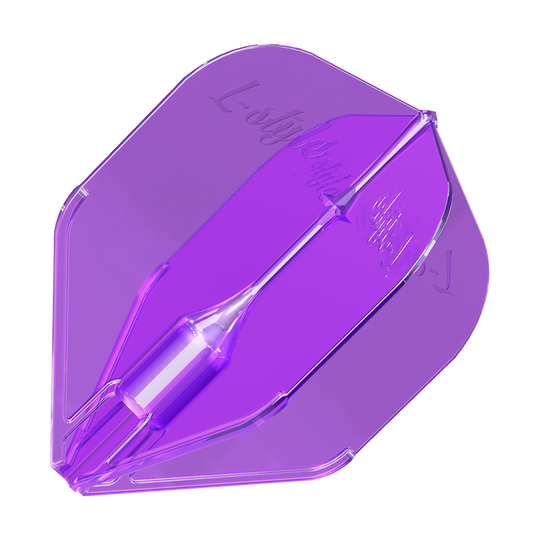 Lotki w stylu L Fantom L3EZ w kolorze fioletowym Das Bild zeigt ein lilafarbenes Dartflugblatt des Modells "L-Style Fantom L3EZ". Das Flight hat eine glatte, glänzende Oberfläche und eine moderne, aerodynamische Form.