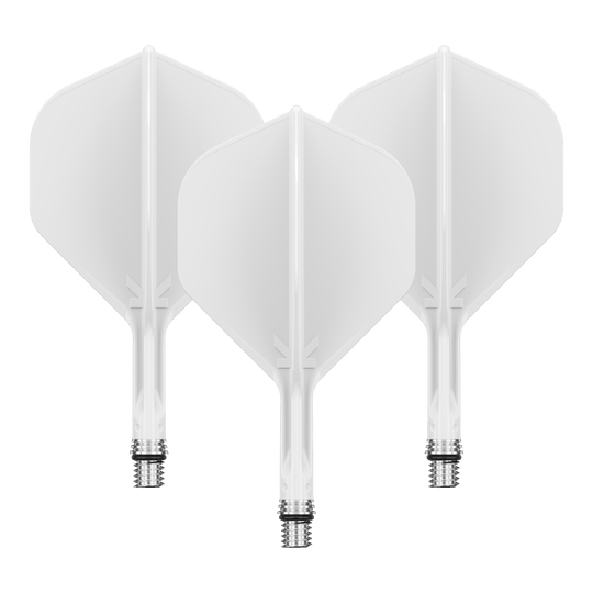 Target K-Shift No2 Standard Flights - biały Dieses Bild zeigt ein Set aus weißen Dart Flights. Die Flights scheinen die Größe 19 mm zu haben.