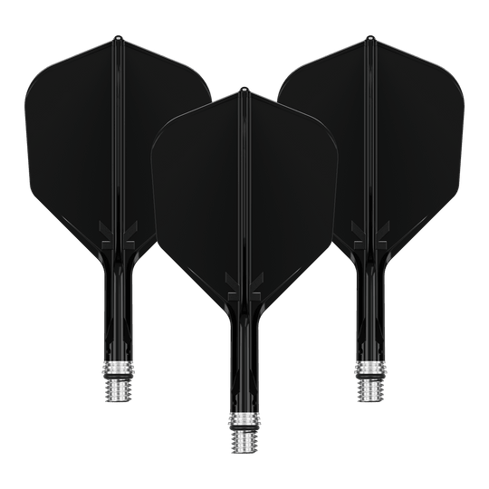 Loty Target K-Shift No6 - czarne Das Bild zeigt ein Set schwarzer KShift No6 Flights mit 19mm Länge für Darts. Die Flights stammen von der Marke Target.