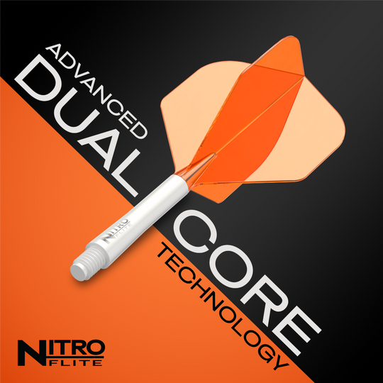 Red Dragon Nitroflite Biały trzonek Pomarańczowe lotki nr 2 Gezeigt wird das Produkt Red Dragon Nitroflite White Shaft Orange Flights No2. Es handelt sich um einen weißen Dart-Schaft mit orangefarbenen Flights.