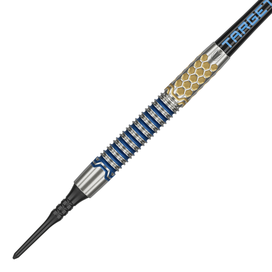 Target Josh Rock GEN1 Miękkie lotki - 20g Dies ist der Target Josh Rock GEN1 Softdart mit einem Gewicht von 20g. Der Dartpfeil hat ein auffälliges Design mit blauen und goldenen Akzenten.