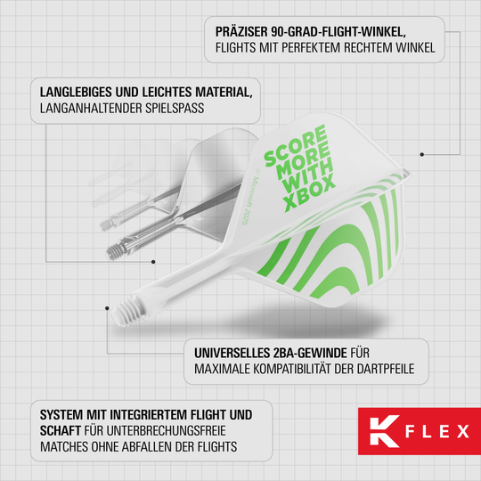 Target Xbox K-Flex No2 Standard Flights - białe Abgebildet sind die Target Xbox K-Flex No2 Standard Flights in Weiß. Sie sind speziell für Xbox Dartpfeile konzipiert.