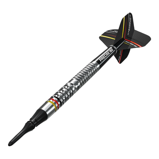 Precise 180 Ricardo Pietreczko GEN1 miękkie lotki Das Bild zeigt die Precise 180 Ricardo Pietreczko GEN1 Softdarts. Diese Darts sind speziell für Softdart-Liebhaber entwickelt.