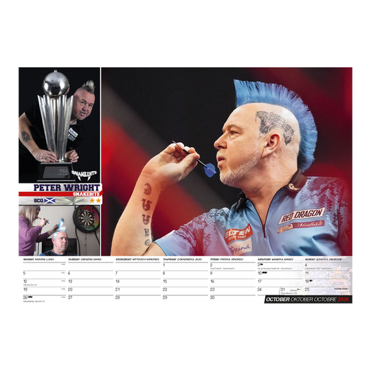 Darts Kalender 2026 Darts Kalender 2026 wird gezeigt. Es ist ein Kalender mit einem Darts-Motiv für das Jahr 2026.