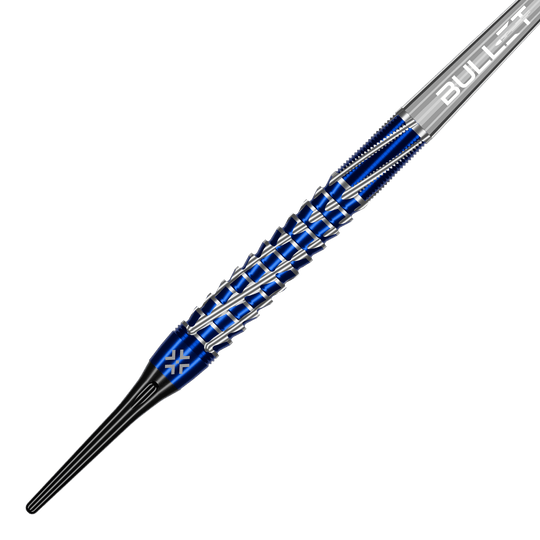 Bullet Hydra Softdarts - 20g Darts sind aufgereiht sichtbar. Das Bild hebt die Konstruktion und das glänzende Finish der Darts hervor.
