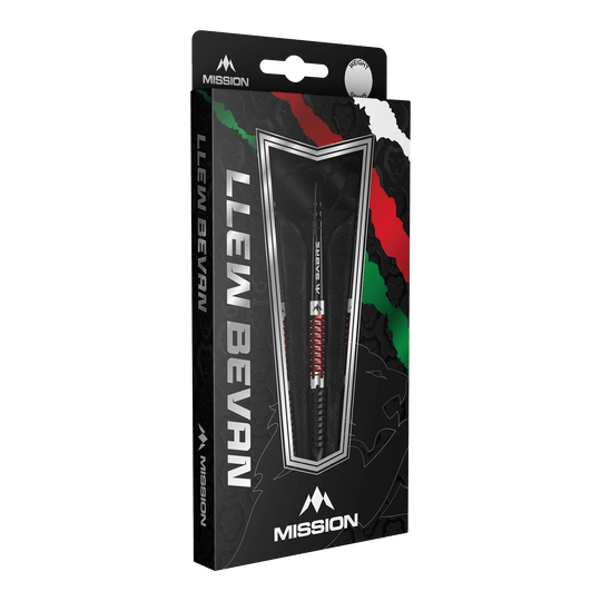 Lotki Mission Llew Bevan Black Red Electro Steel - 23g Mission Llew Bevan Black Red Electro Steeldarts - 23g. Elegante Steeldarts in Schwarz und Rot, ideal für Dartspieler.