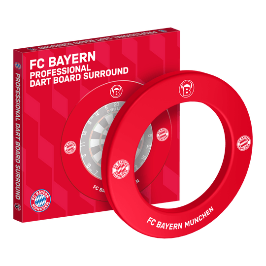 Wysokiej jakości tarcza do darta Bulls FC Bayern Monachium Abgebildet ist das Bulls FC Bayern München Premium Dartboard Surround. Die Dartboard-Umrandung ist im Stil des FC Bayern München gestaltet.