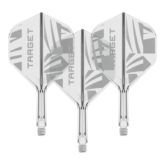 Abgebildet ist ein Set Target K-Flex Clear No2 Standard Flights in 19 mm. Die Anordnung ist nebeneinander.