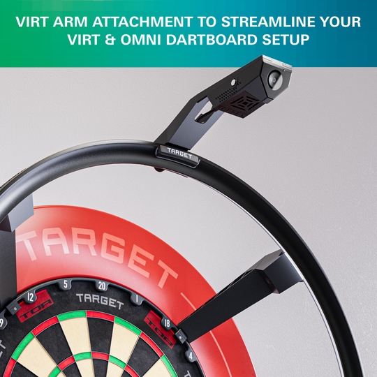 Ramię kamery Target OMNI VIRT Auf dem Foto ist der Target OMNI VIRT Kamera Arm zu sehen. Der Artikel ermöglicht eine optimale Kameraposition am Dartboard.