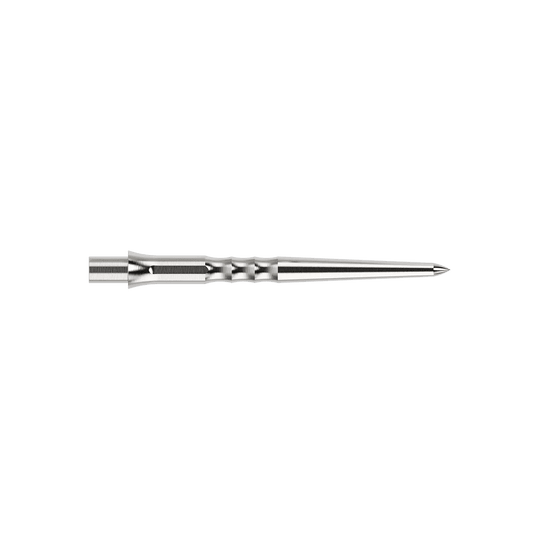 Stalowe groty do lotek Caliburn System - Ripple - NoLip - srebrne Das Bild zeigt eine silberne Caliburn Evo System Steeldartspitze Ripple NoLip, 28 mm lang. Die Spitze ist einzeln abgebildet.