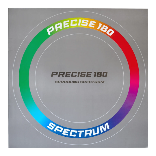 Zu sehen ist der Precise 180 Spectrum Dartboard Surround. Dieser Surround schützt die Wand beim Dartspielen.