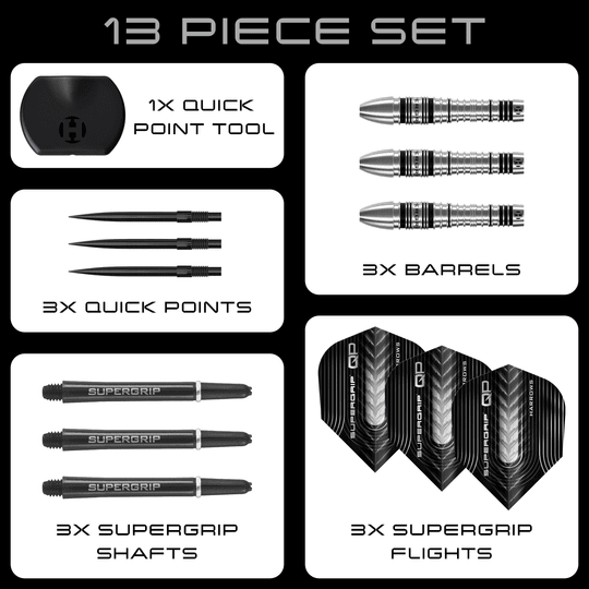 Lotki stalowe Harrows Supergrip Bomb Quick Point Hier sind die Harrows Supergrip Bomb Quick Point Steeldarts zu sehen. Die Darts eignen sich hervorragend für präzises Spiel.